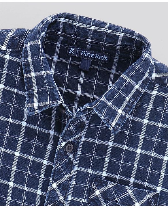 Pine Kids Full Sleeves Softener Wash Check Shirt - Blue