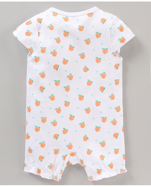 Babyhug 100% Cotton Short Cap Sleeves Printed Rompers With Headband - White
