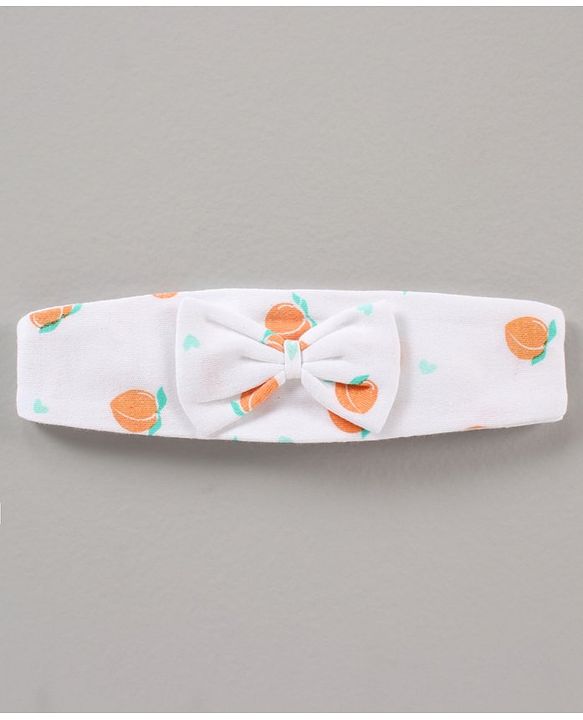 Babyhug 100% Cotton Short Cap Sleeves Printed Rompers With Headband - White