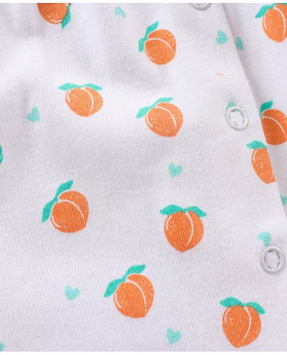 Babyhug 100% Cotton Short Cap Sleeves Printed Rompers With Headband - White