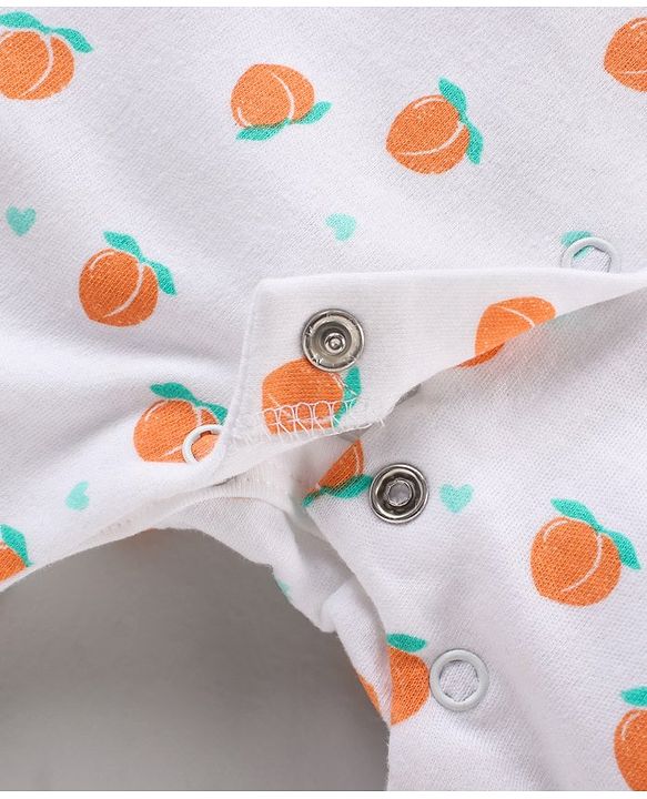 Babyhug 100% Cotton Short Cap Sleeves Printed Rompers With Headband - White
