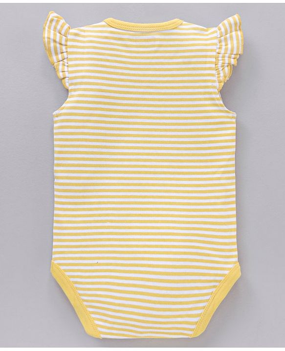 Babyhug 100% Cotton Frill Sleeves Onesies Stripes & Strawberry Print Pack of 2- Yellow & White