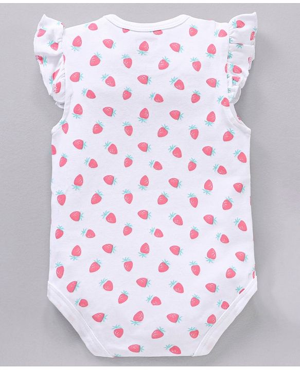 Babyhug 100% Cotton Frill Sleeves Onesies Stripes & Strawberry Print Pack of 2- Yellow & White