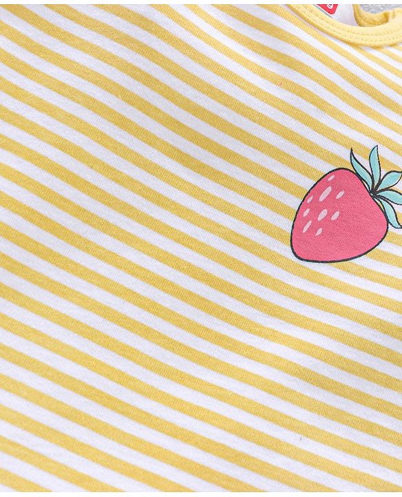 Babyhug 100% Cotton Frill Sleeves Onesies Stripes & Strawberry Print Pack of 2- Yellow & White