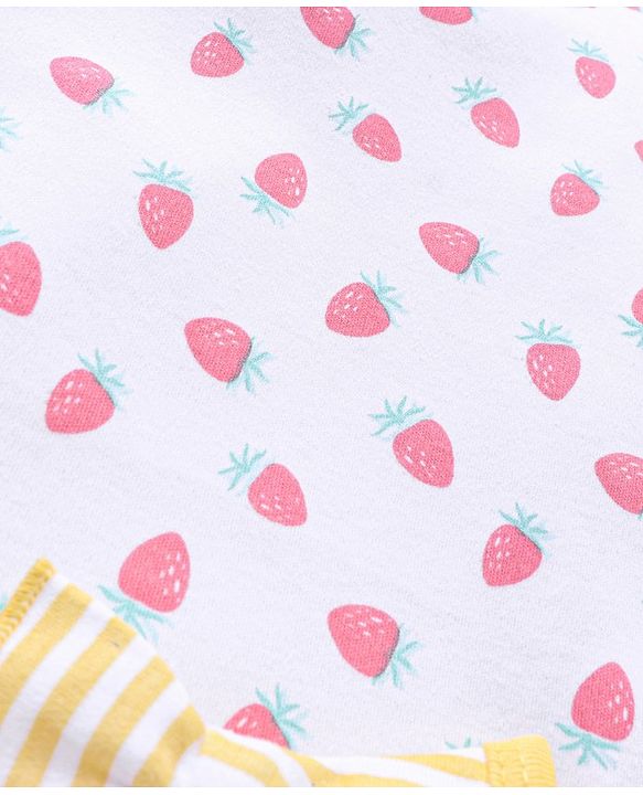 Babyhug 100% Cotton Frill Sleeves Onesies Stripes & Strawberry Print Pack of 2- Yellow & White