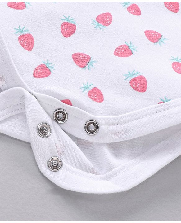 Babyhug 100% Cotton Frill Sleeves Onesies Stripes & Strawberry Print Pack of 2- Yellow & White
