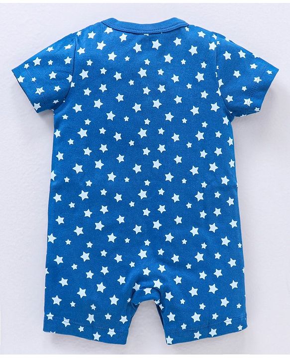 Babyhug 100% Cotton Knit Romper Pack of 2 Bear and Star Print - Navy Blue