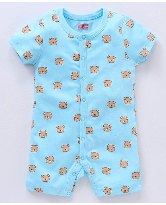 Babyhug 100% Cotton Knit Romper Pack of 2 Bear and Star Print - Navy Blue