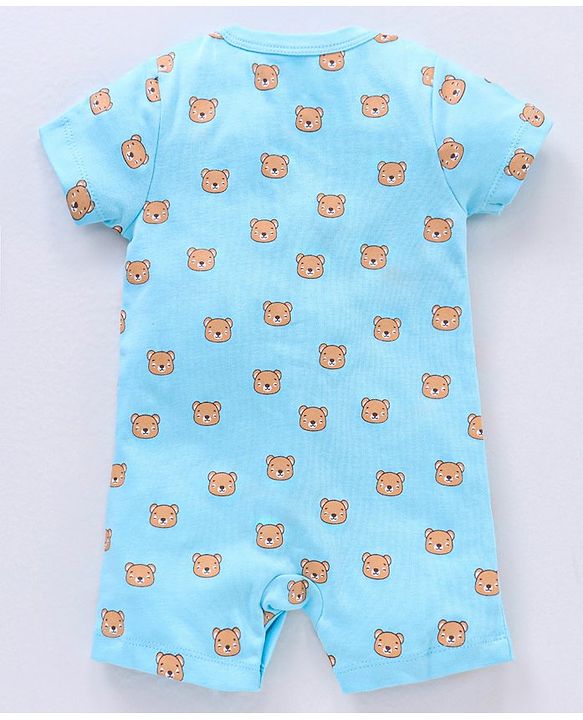 Babyhug 100% Cotton Knit Romper Pack of 2 Bear and Star Print - Navy Blue