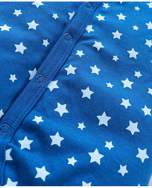 Babyhug 100% Cotton Knit Romper Pack of 2 Bear and Star Print - Navy Blue