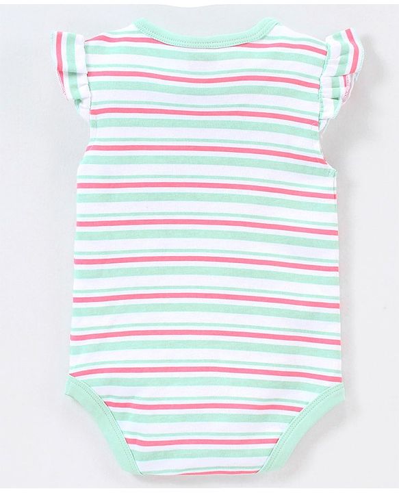 Babyhug 100% Cotton Knit Frill Sleeves Onesie Stripes & Heart Print Pack of 3 - Pink & Blue