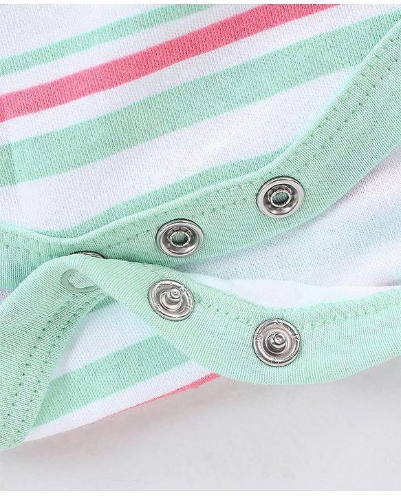 Babyhug 100% Cotton Knit Frill Sleeves Onesie Stripes & Heart Print Pack of 3 - Pink & Blue