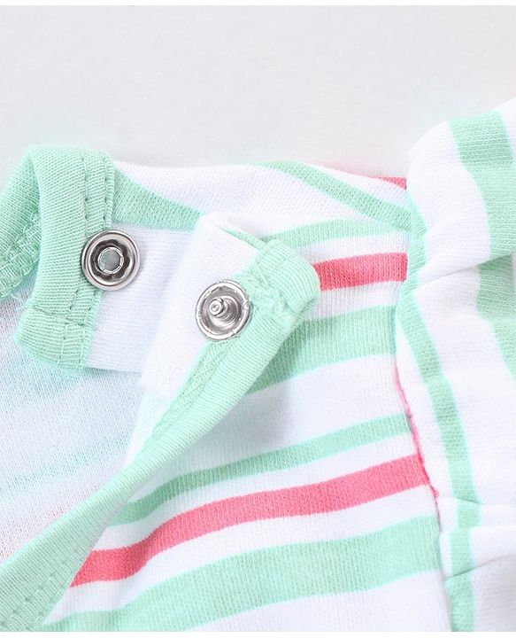 Babyhug 100% Cotton Knit Frill Sleeves Onesie Stripes & Heart Print Pack of 3 - Pink & Blue