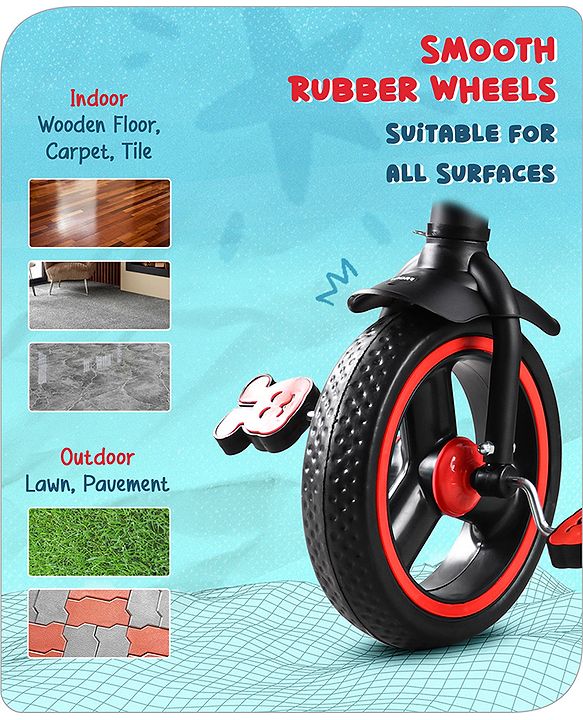 Babyhug  Plug & Play Stallion Tricycle with Parental Push Handle & Foldable Canopy - Red Black