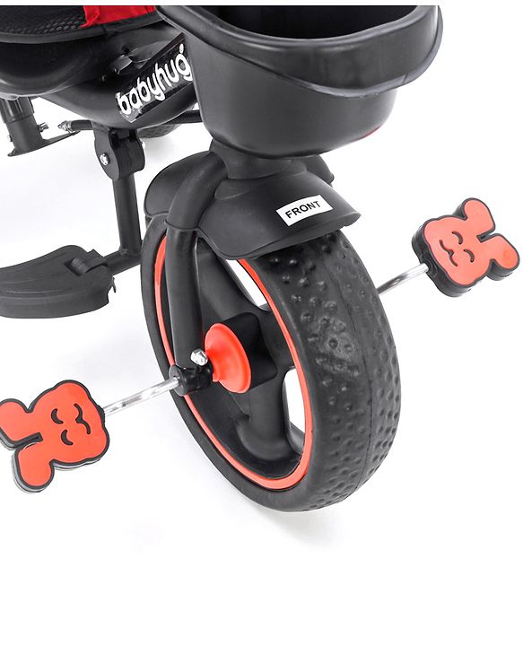 Babyhug  Plug & Play Stallion Tricycle with Parental Push Handle & Foldable Canopy - Red Black