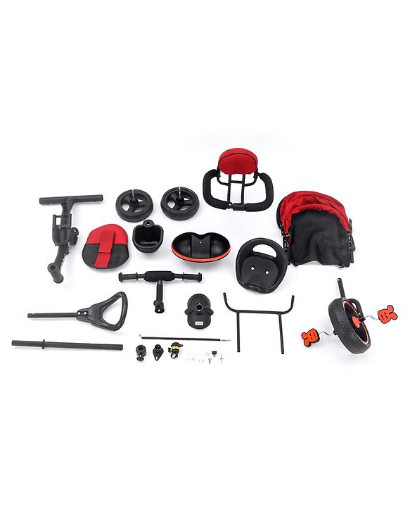 Babyhug  Plug & Play Stallion Tricycle with Parental Push Handle & Foldable Canopy - Red Black