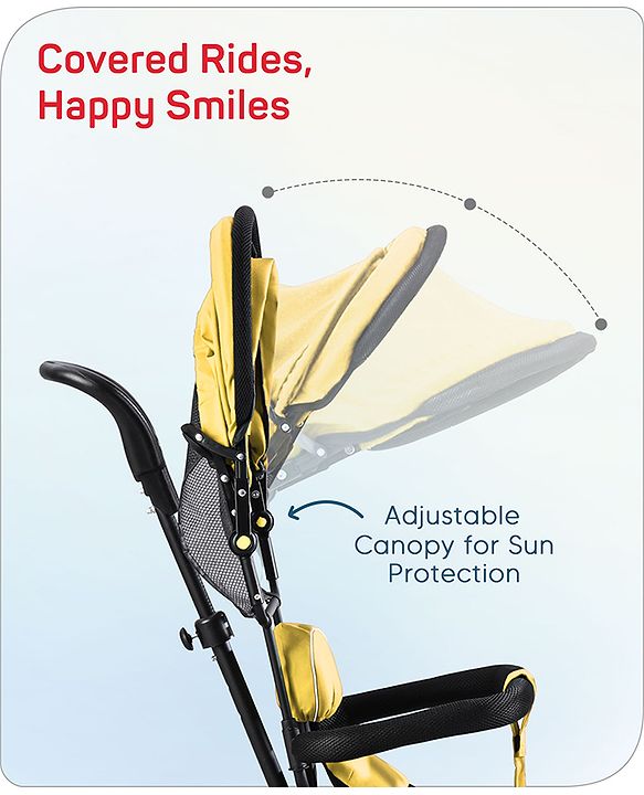 Babyhug  Plug & Play Stallion Tricycle with Parental Push Handle & Foldable Canopy - Yellow Black