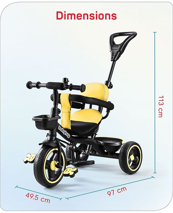 Babyhug  Plug & Play Stallion Tricycle with Parental Push Handle & Foldable Canopy - Yellow Black
