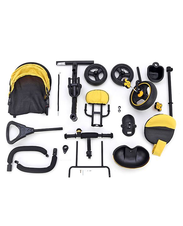 Babyhug  Plug & Play Stallion Tricycle with Parental Push Handle & Foldable Canopy - Yellow Black