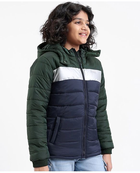 Pine Kids Full Sleeves Metallic Color Block Hooded Jacket for Moderate Winter - Multicolour