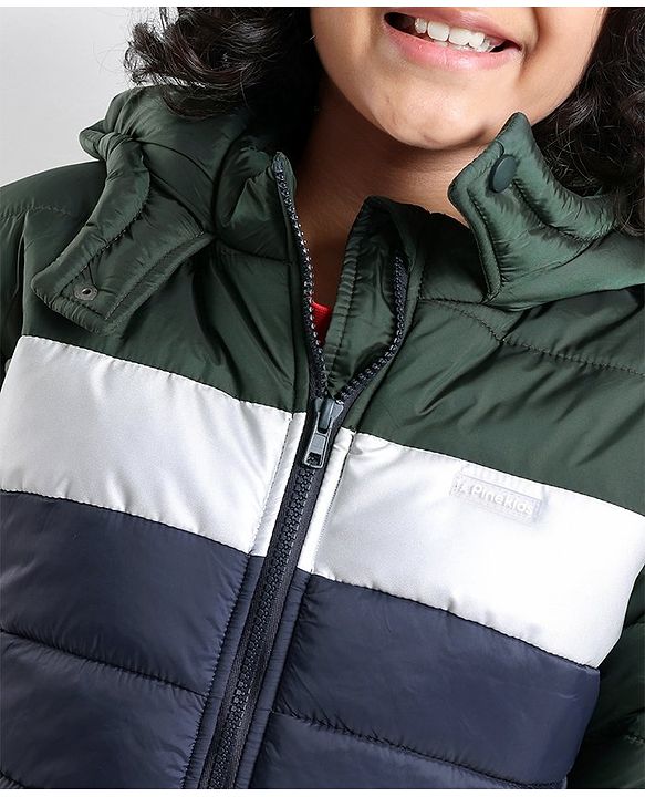 Pine Kids Full Sleeves Metallic Color Block Hooded Jacket for Moderate Winter - Multicolour