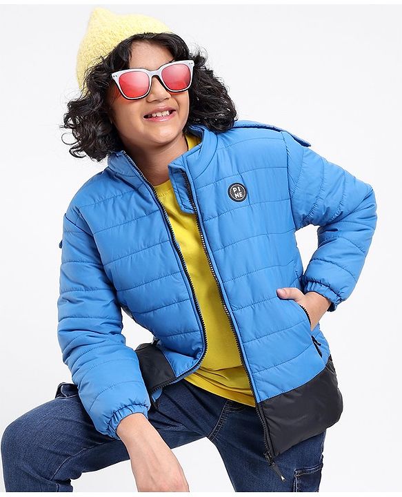 Pine Kids Full Sleeves Moderate Winter Padded Jacket with Hoodie - Blue