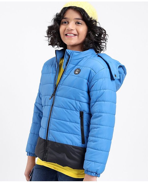 Pine Kids Full Sleeves Moderate Winter Padded Jacket with Hoodie - Blue