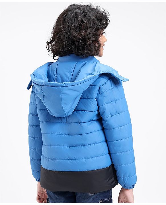 Pine Kids Full Sleeves Moderate Winter Padded Jacket with Hoodie - Blue