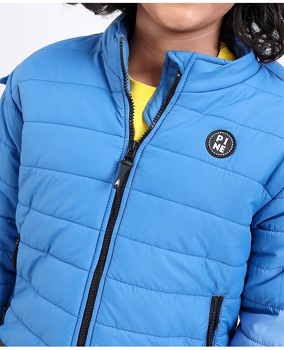 Pine Kids Full Sleeves Moderate Winter Padded Jacket with Hoodie - Blue