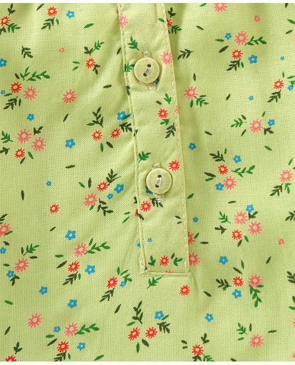 Babyhug Full Sleeves Rayon Top With Front Open & Floral Print - Green