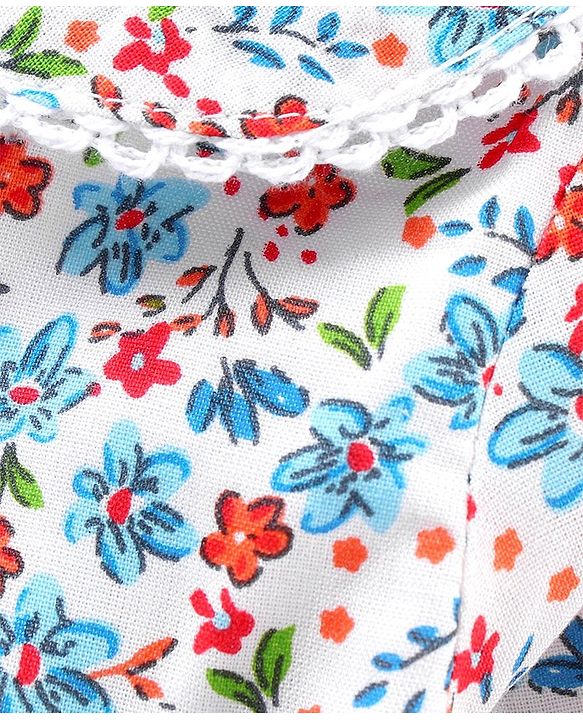 Babyhug Full Sleeves Rayon Top With Peter-Pan Collar & Floral Print- White