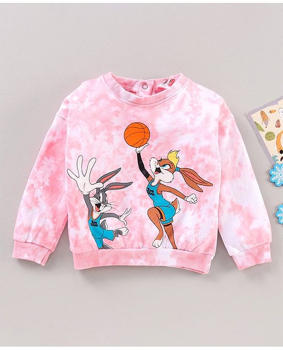 Babyhug Full Sleeves Tie & Dye Sweatshirt With Space Jam Print - Pink