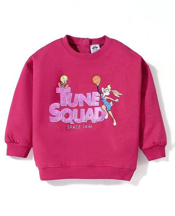 Babyhug Full Sleeves Cotton Knit SPACE JAM Sweatshirt with Foil Print - Maroon