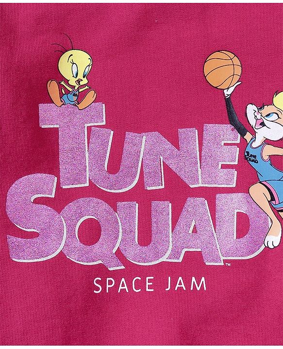 Babyhug Full Sleeves Cotton Knit SPACE JAM Sweatshirt with Foil Print - Maroon