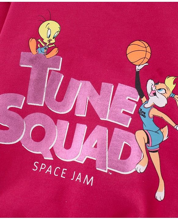 Babyhug Full Sleeves Cotton Knit SPACE JAM Sweatshirt with Foil Print - Maroon
