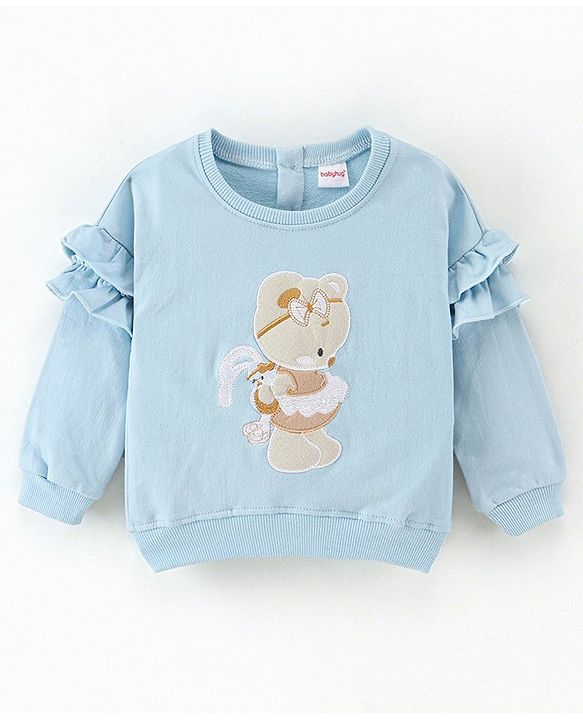 Babyhug Cotton Full Sleeves with Frill Sweatshirt Doll Patch - Blue