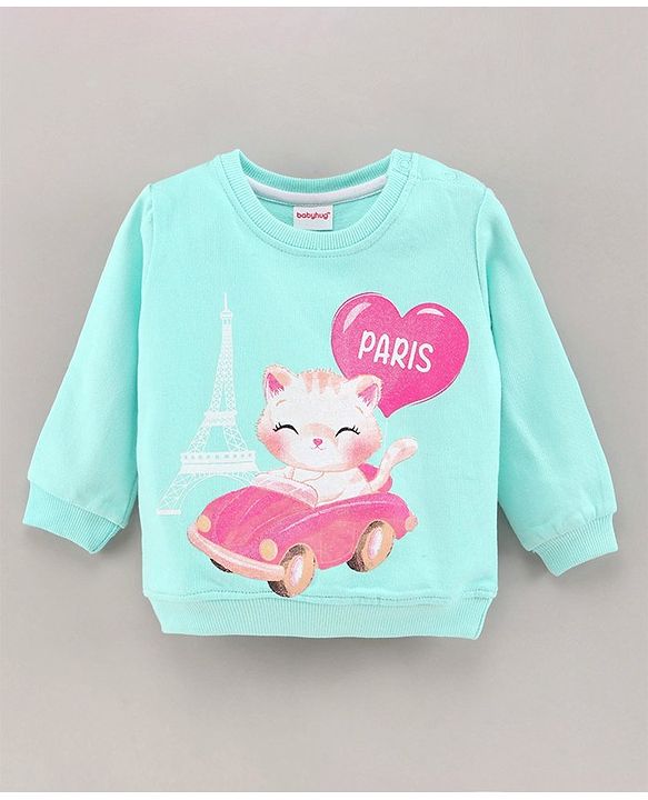 Babyhug Full Sleeves Cotton Knit Sweatshirt With Graphics - Sky Blue