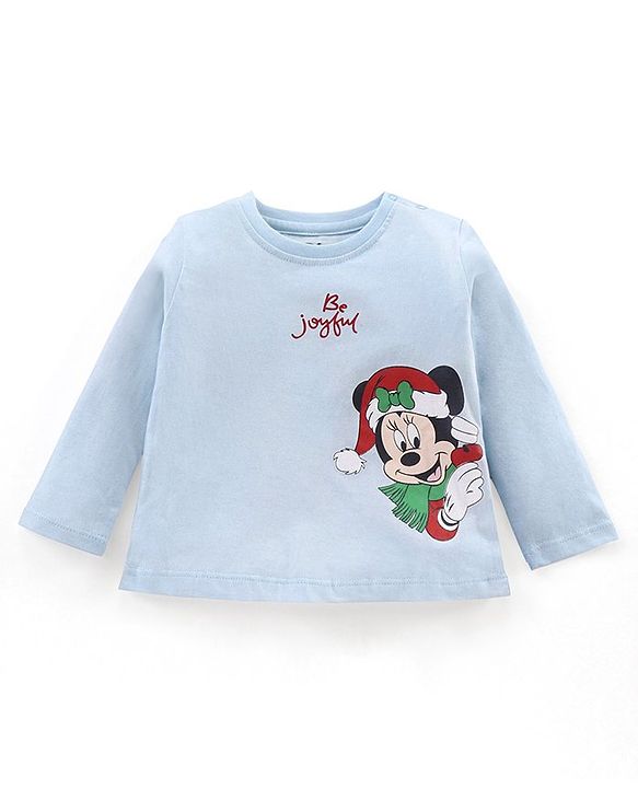 Babyhug Full Sleeves T-Shirt Minnie Mouse Print - Light Blue