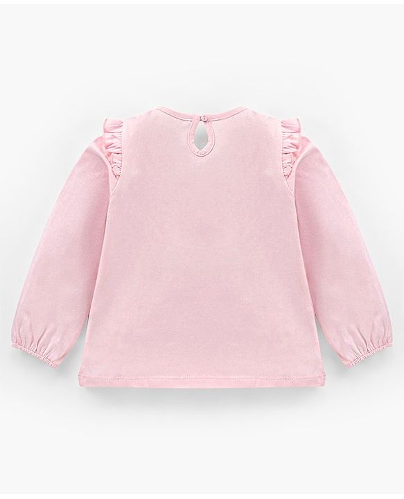 Babyhug Cotton Knit Full Sleeves Top With Frill Detailing & Marie Graphics - Pink