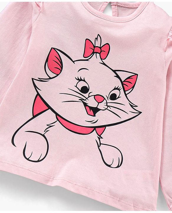 Babyhug Cotton Knit Full Sleeves Top With Frill Detailing & Marie Graphics - Pink