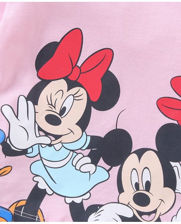Babyhug Cotton Knit Full Sleeves T-Shirt Disney Minnie Mouse Print - Pink
