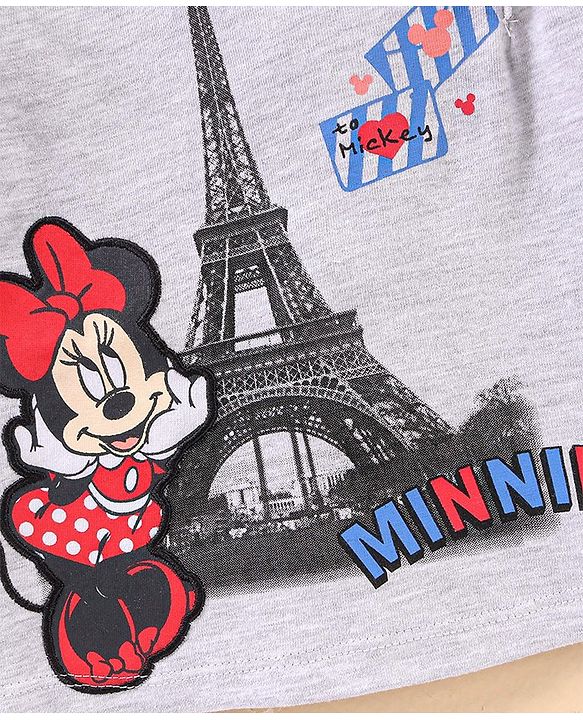 Babyhug Cotton Knit Full Sleeves Disney T-shirt with Minnie Mouse Applique & Frill Detailing- Ecru Melange