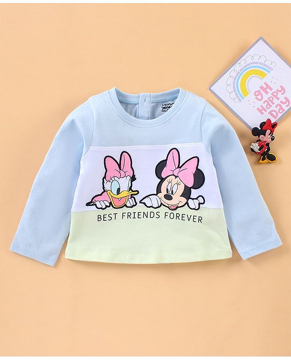 Babyhug Full Sleeves T-Shirt Minnie Mouse And Donald Duck Print - Light Blue Green