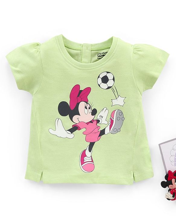 Babyhug Cotton Short Sleeves Minnie Mouse Print Tshirt - Lime