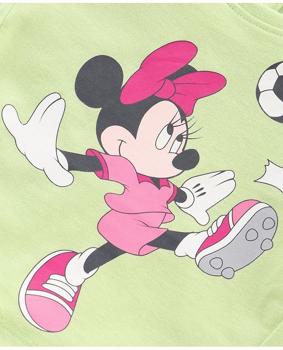 Babyhug Cotton Short Sleeves Minnie Mouse Print Tshirt - Lime