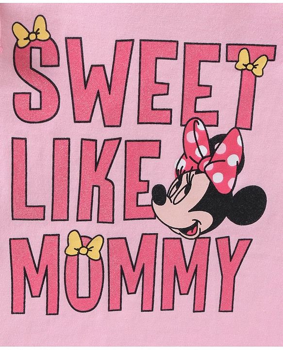 Babyhug Cotton Knit Full Sleeves Tee with Minnie and Text Print - Pink