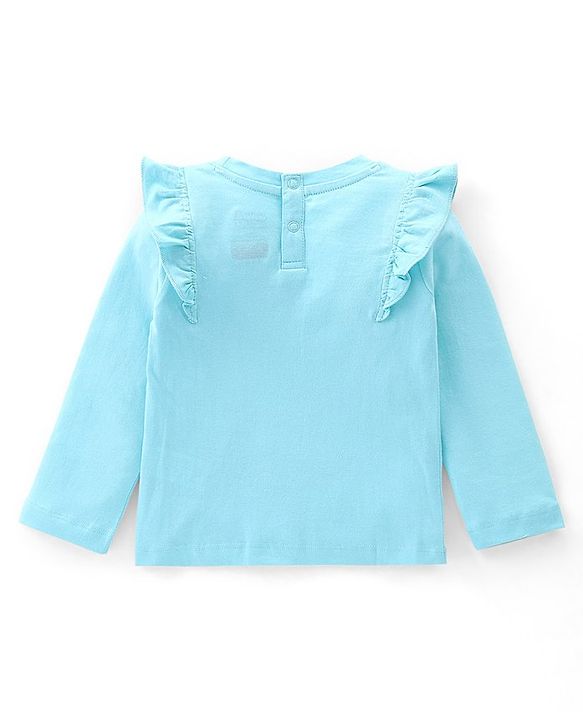 Babyhug 100% Cotton Knit Full Sleeves Tee with Frill Detailing Minnie Mouse Print - Light Blue