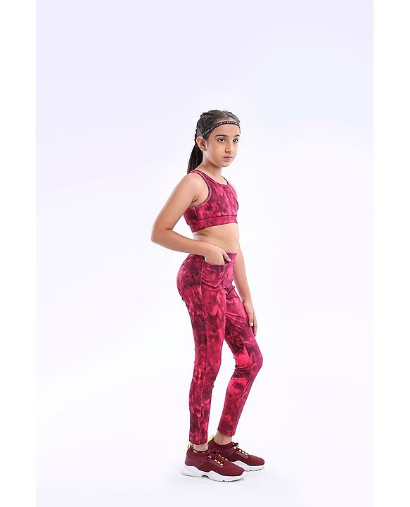 Pine Active High Stretch Breathable Tie Dye Sports Bra And Legging Set - Multicolour