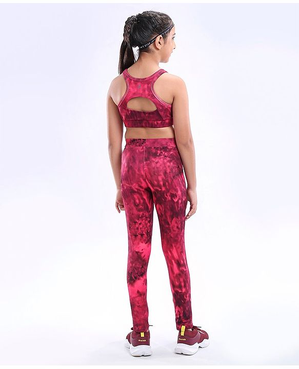 Pine Active High Stretch Breathable Tie Dye Sports Bra And Legging Set - Multicolour