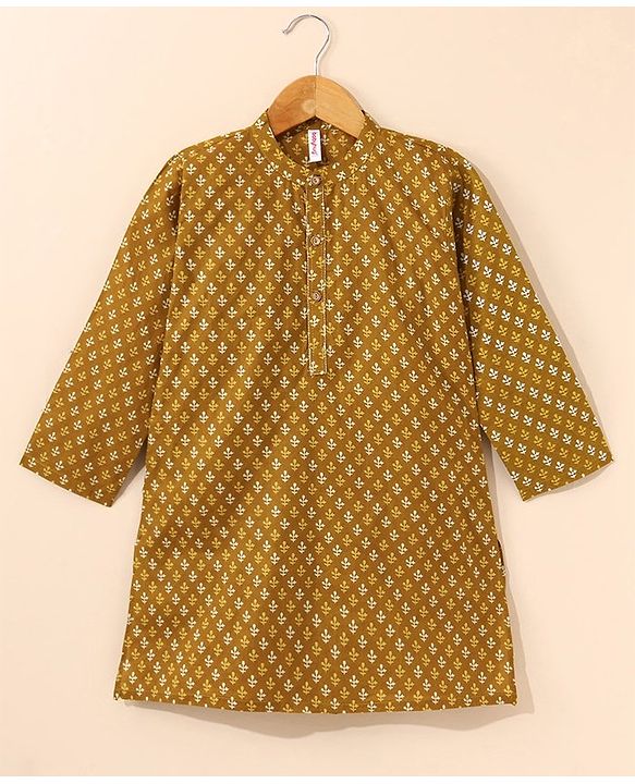 Babyhug Full Sleeves Printed Kurta Pyjama Set - Mustard